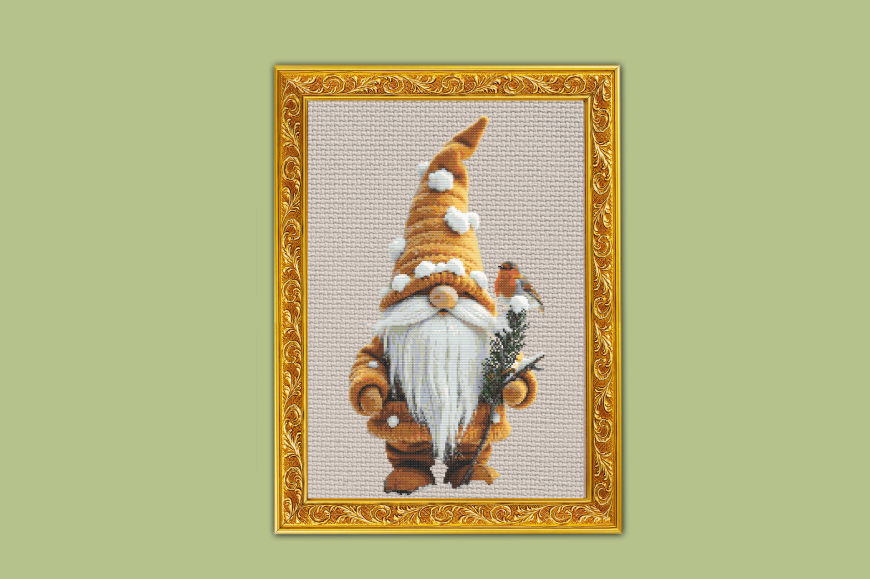 Snowy Gnome with Robin Cross-Stitch Patt