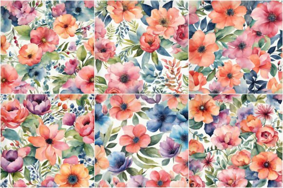 Watercolor Boho Flowers Digital Papers