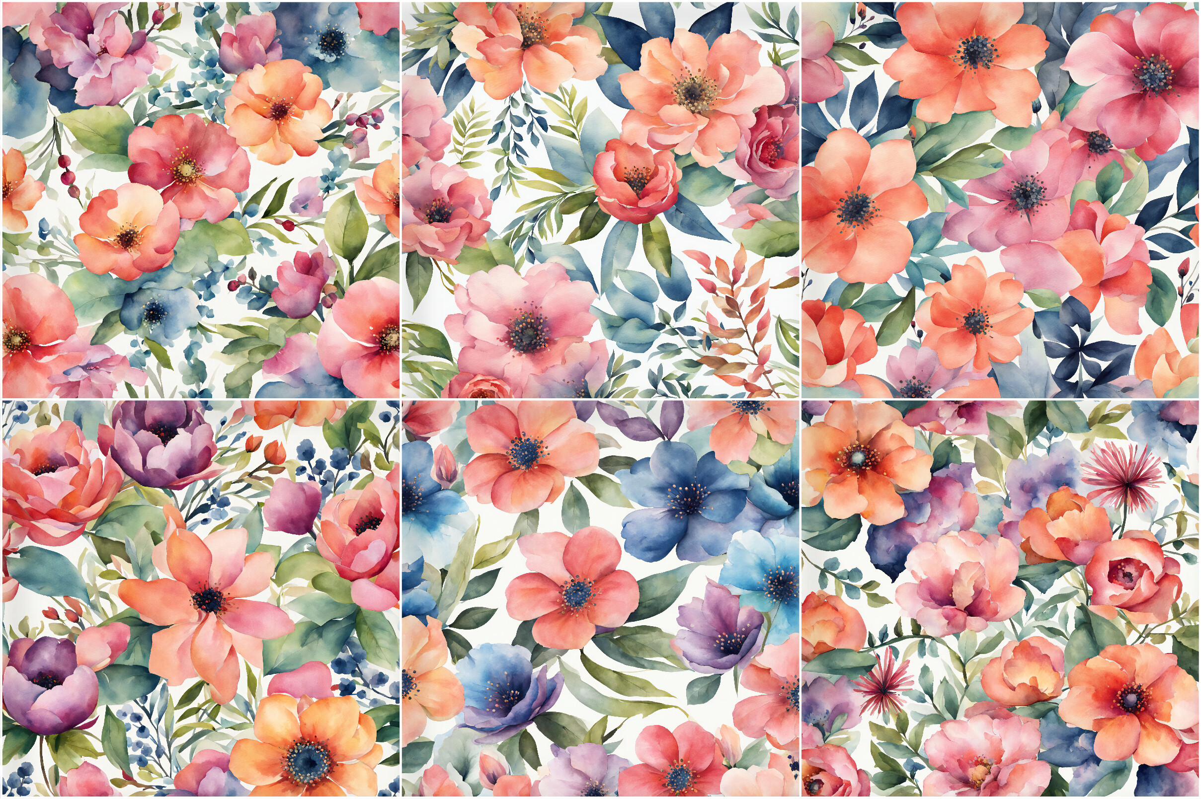 Watercolor Boho Flowers Digital Papers