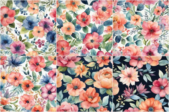 Watercolor Boho Flowers Digital Papers