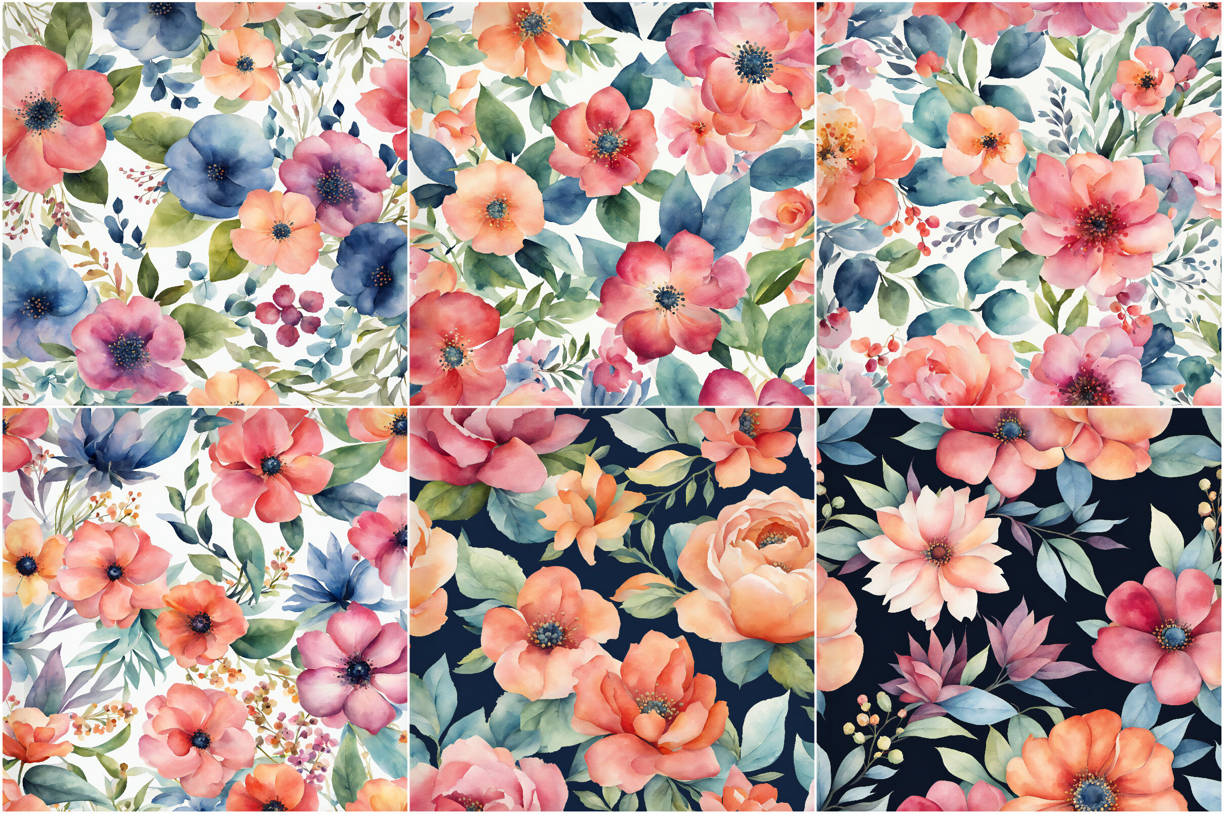 Watercolor Boho Flowers Digital Papers