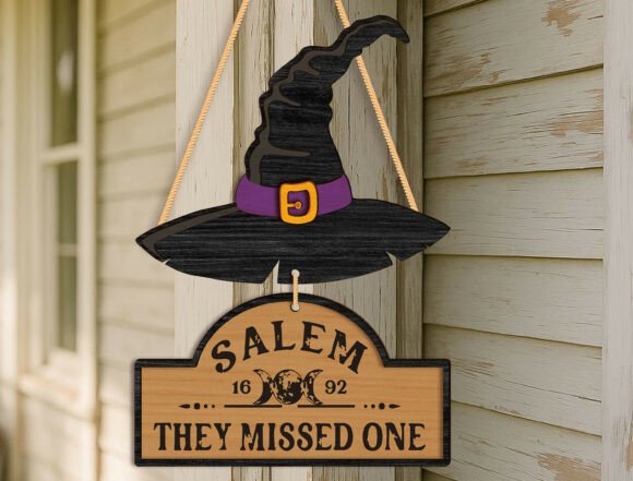 Witch Hat Salem Halloween Door Sign SVG