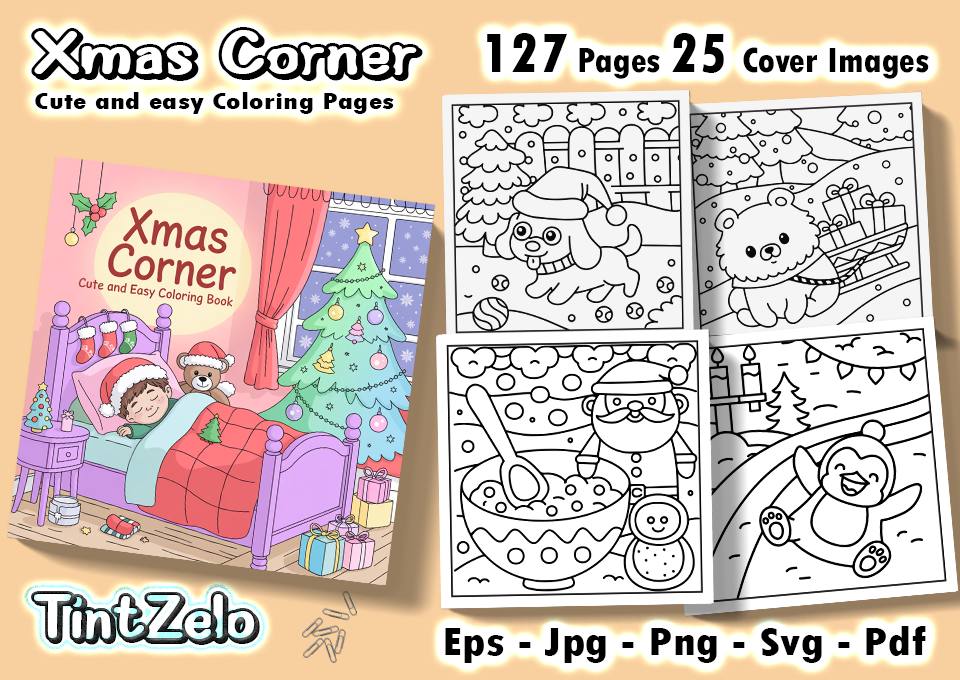 Xmas Corner Cute and Easy Coloring Pages