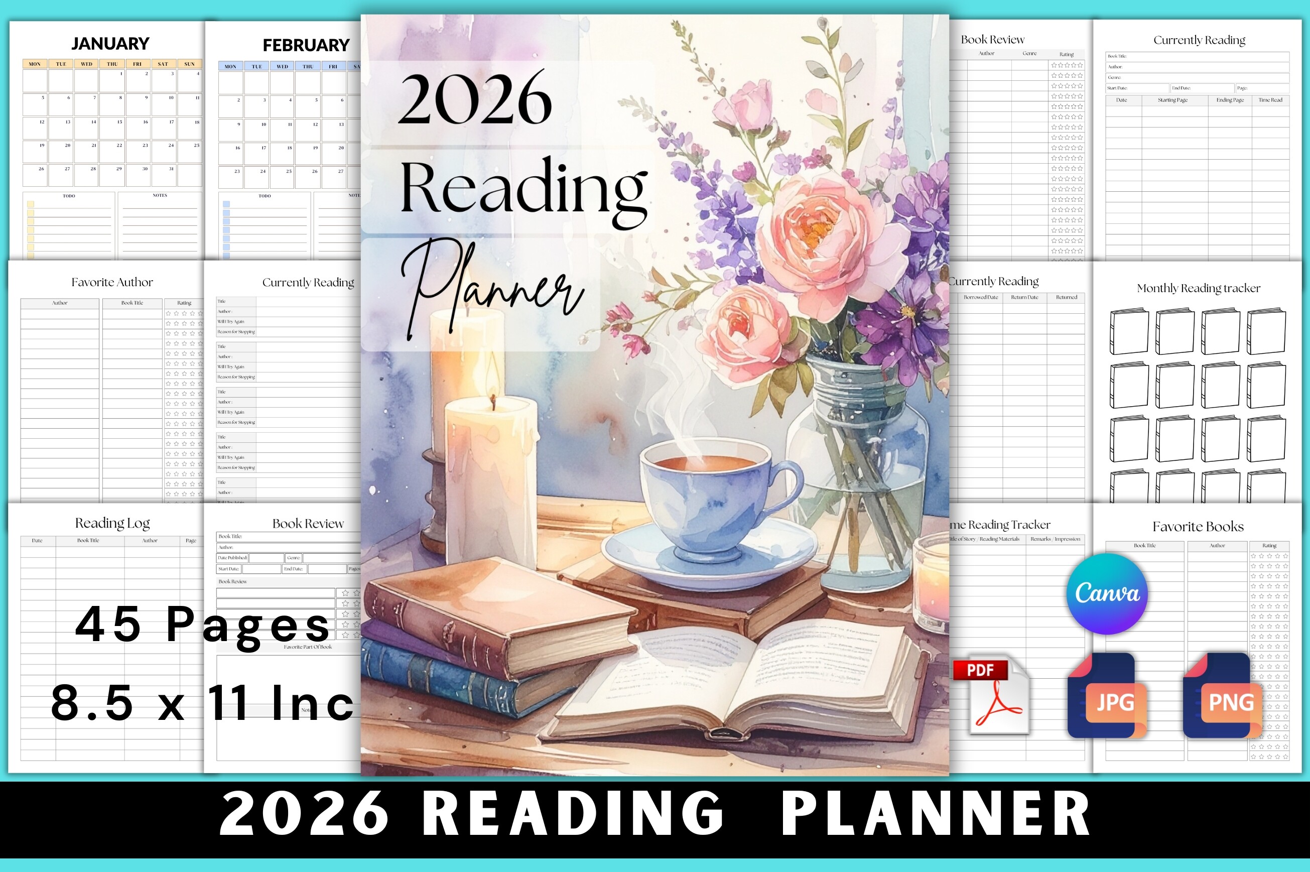 π 2026 Reading Planner Canva Editable