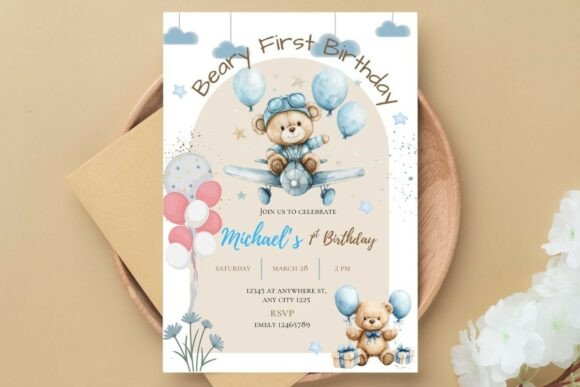 Bear Theme 1st Birthday Canva Full Edit