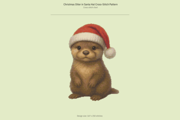 Christmas Otter in Santa Hat Cross-Stitc