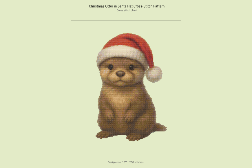 Christmas Otter in Santa Hat Cross-Stitc