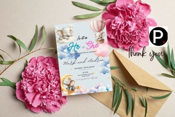 Cute Gender Reveal Invite Canva Editable