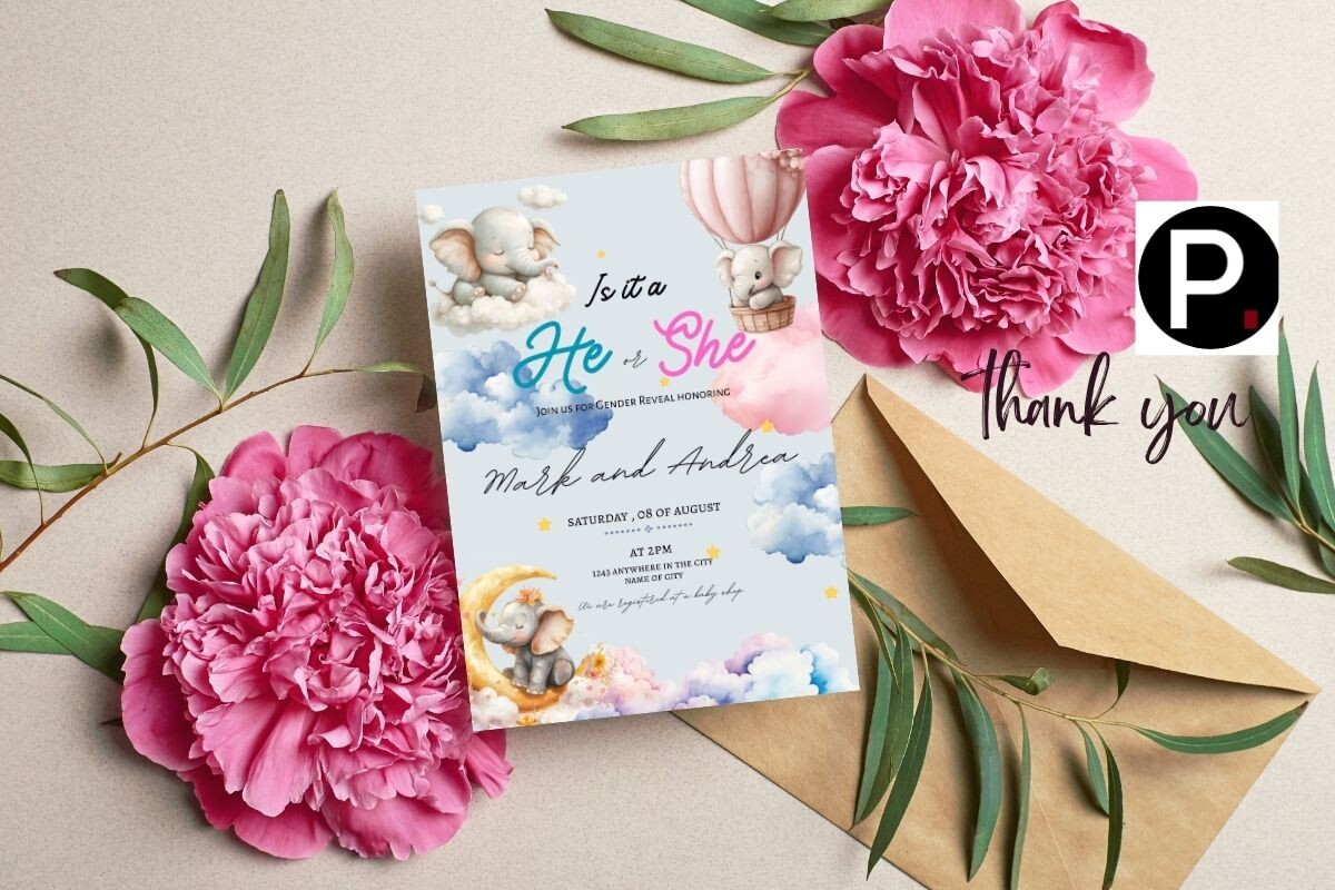 Cute Gender Reveal Invite Canva Editable