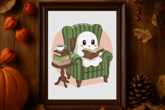 Ghost Reading Cross Stitch Pattern