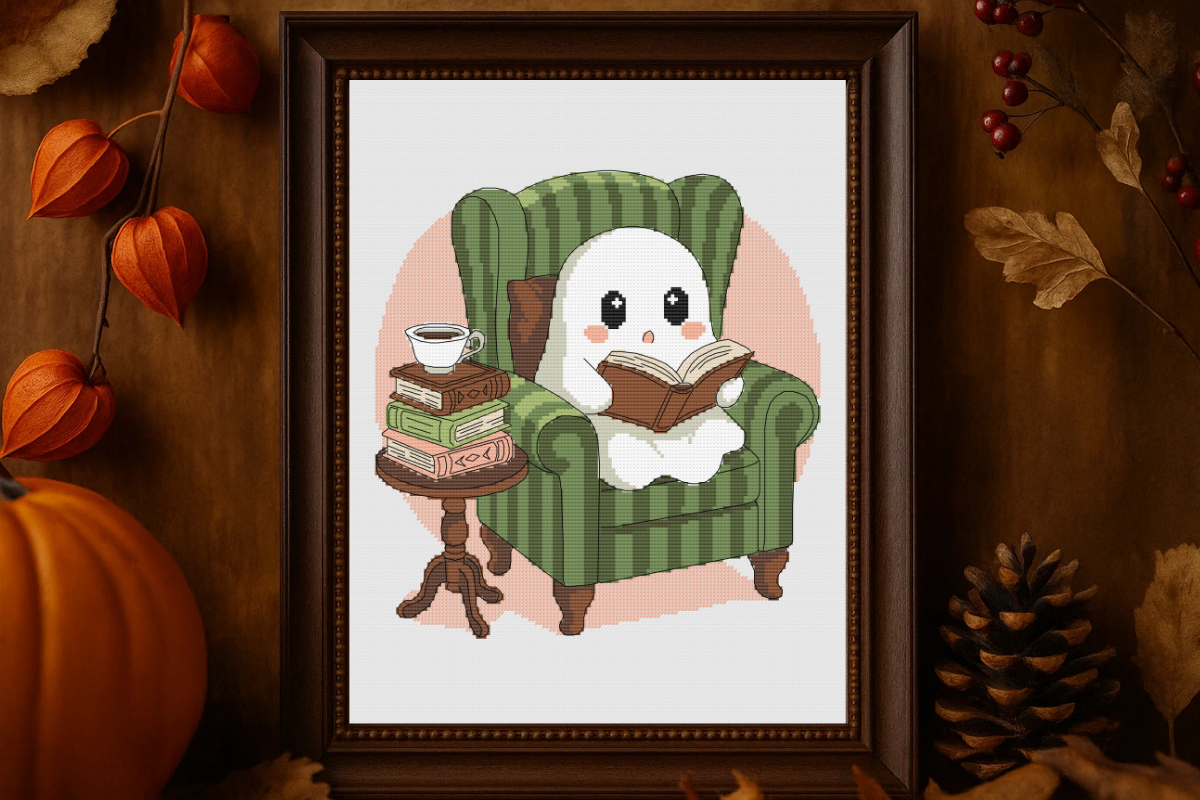 Ghost Reading Cross Stitch Pattern