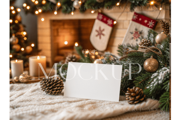 Holiday Card With Fireplace Decor Graphics