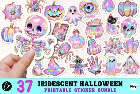 Iridescent Halloween Sticker Bundle PNG