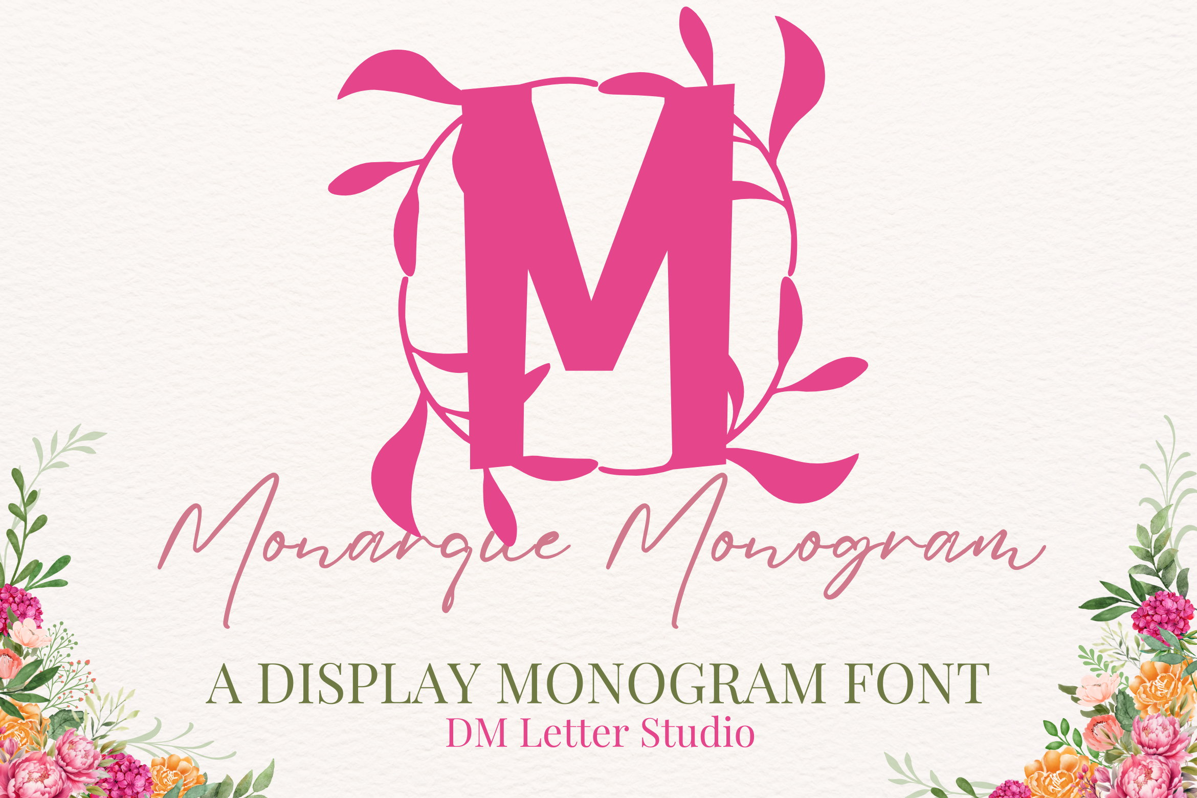 Monarque Monogram preview, formal serif monogram with flourishes