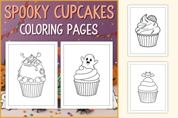Spooky Cupcakes Coloring Pages for Kids