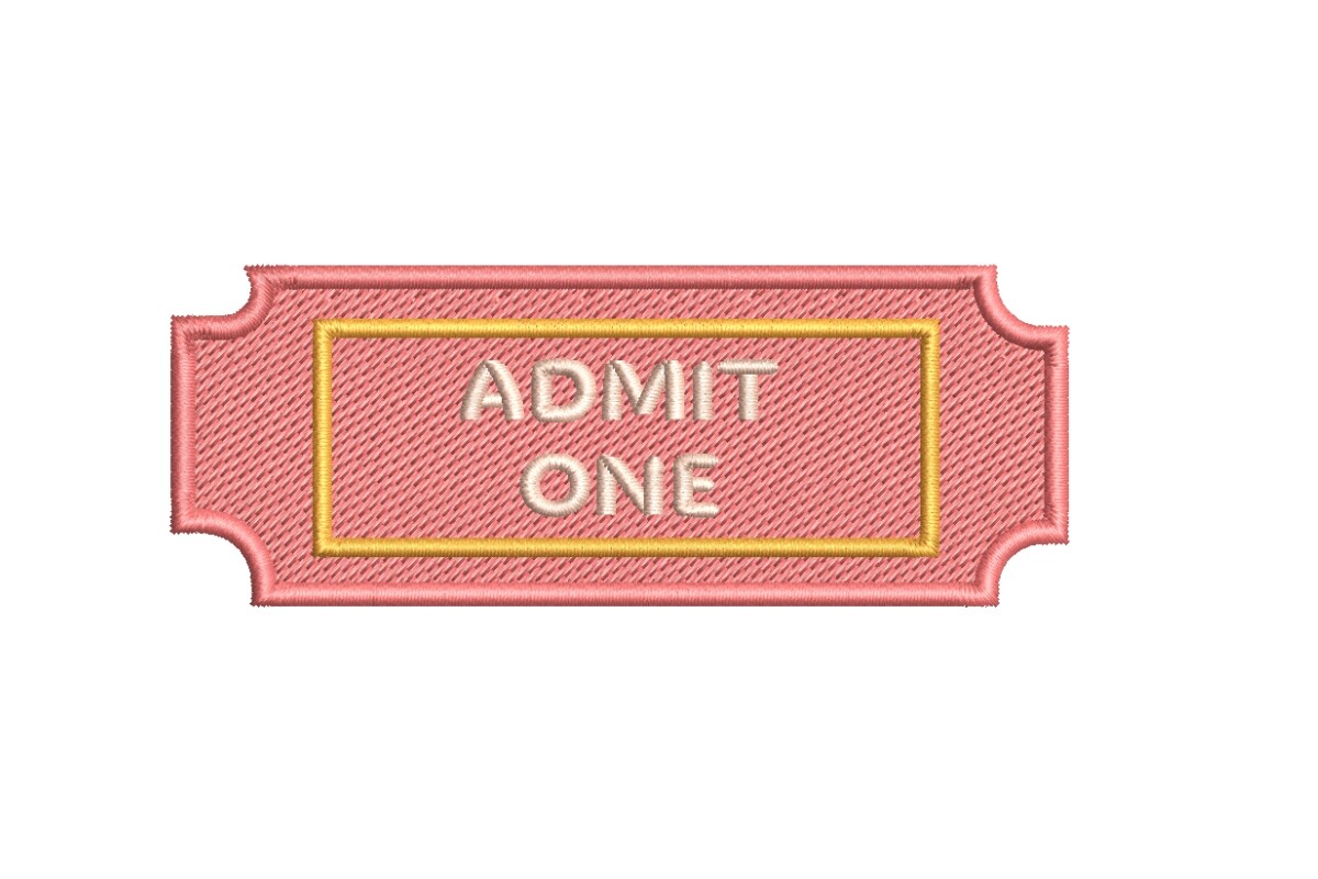 Vintage "Admit One" Ticket Embroidery Design