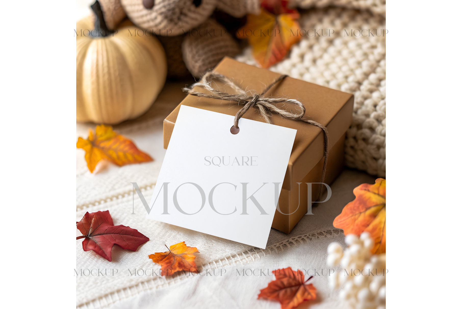 Autumn Square Tag on Gift Box