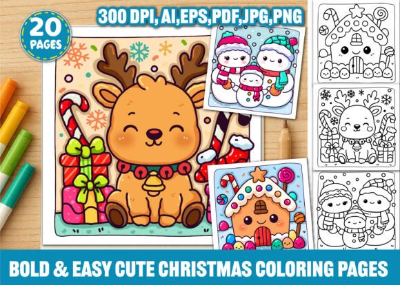 Bold-Easy Cute Christmas Coloring Pages