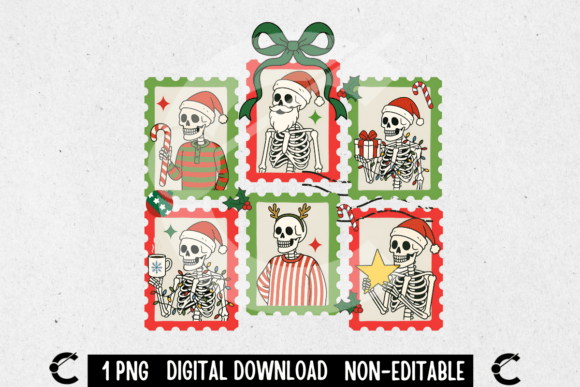 Christmas Skeleton Stamp Funny Skull Graphic Illustrations By Crimson Rain Digital