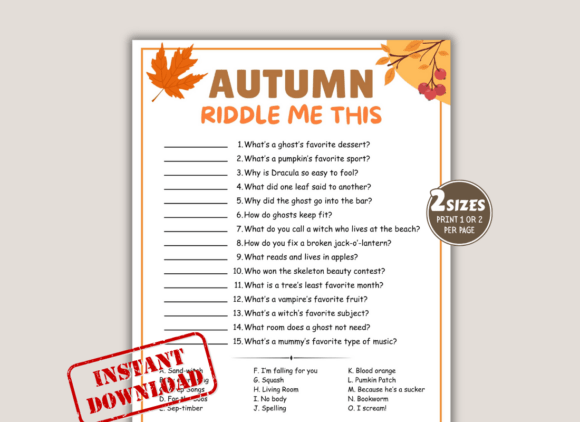 Fall Autumn Riddles Trivia Template