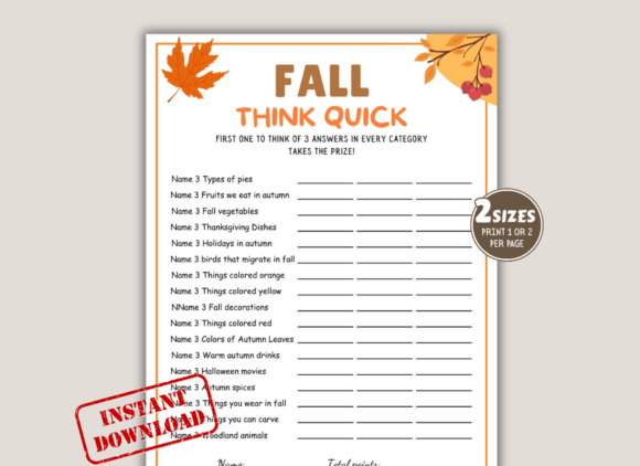 Fall Think Fast Trivia Game