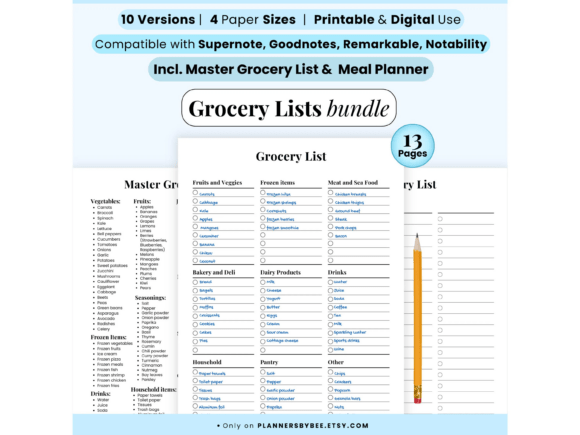 Grocery List Bundle: Meal Planner, Food