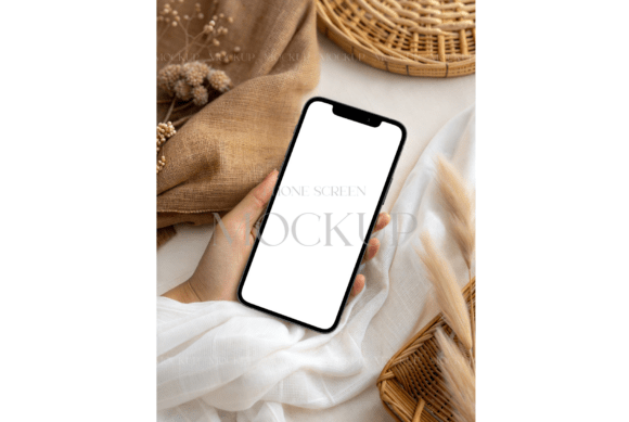 Hand Holding Iphone With Boho Fabric Graphics