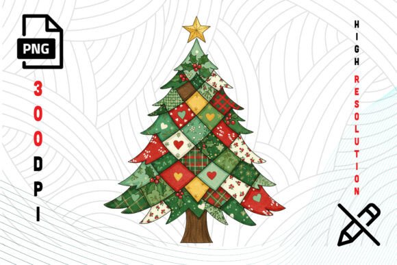 Patchwork Christmas Tree PNG Gráfico Diseños de Camisetas Por trendyhunt43