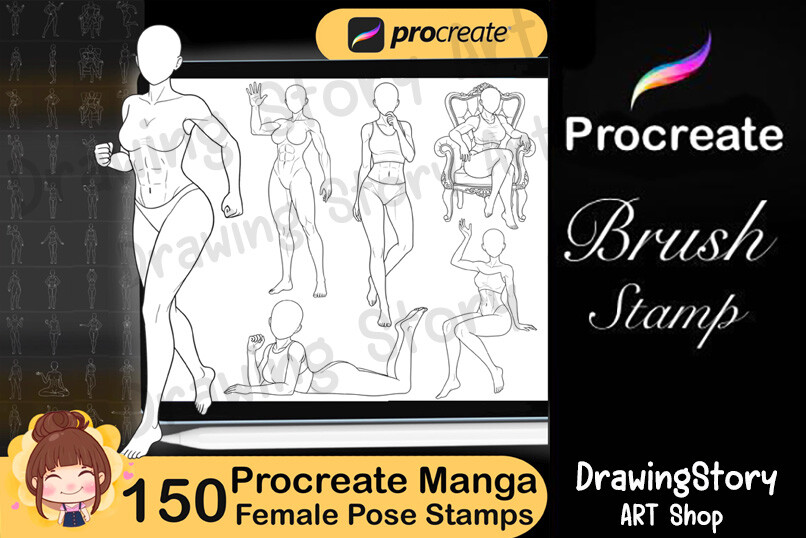 Procreate Manga Women Pose Stamps