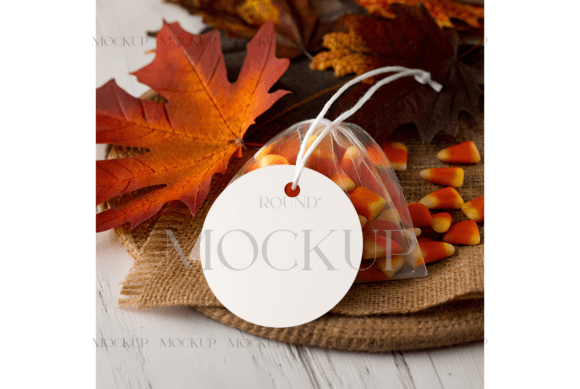 Round Tag Mockup with Candy Corn