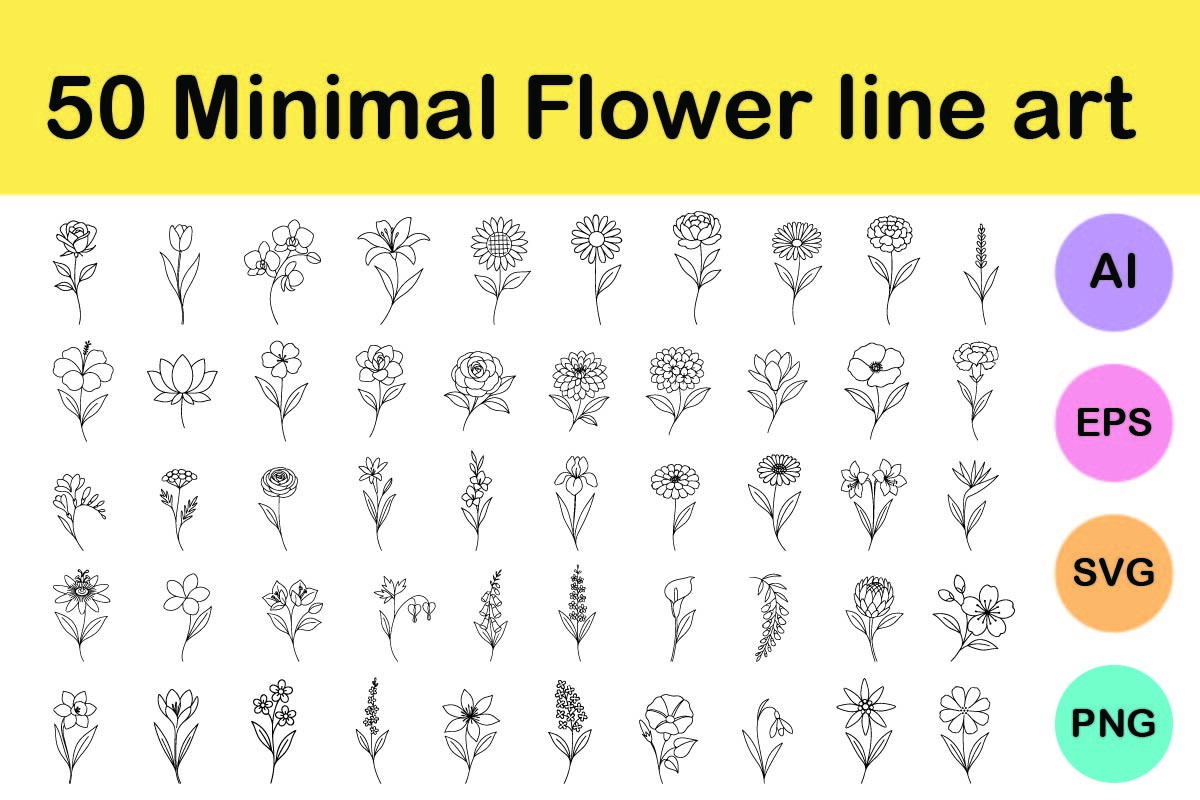 50 Minimal Flower Line Art
