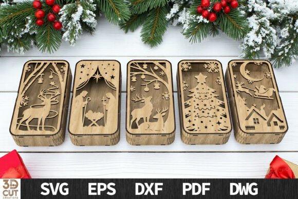 Christmas Wooden Gift Box SVG Bundle laser cut file