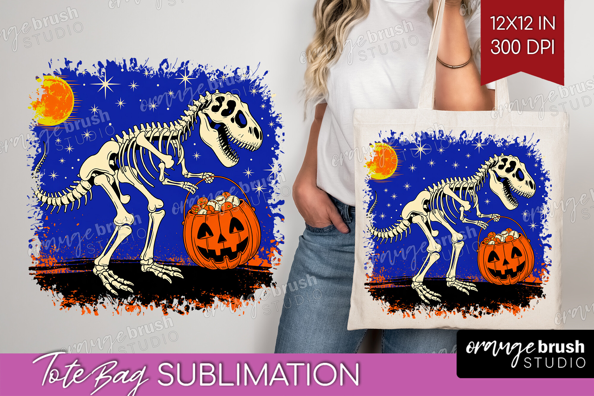 Dinosaur Halloween Tote Bag PNG