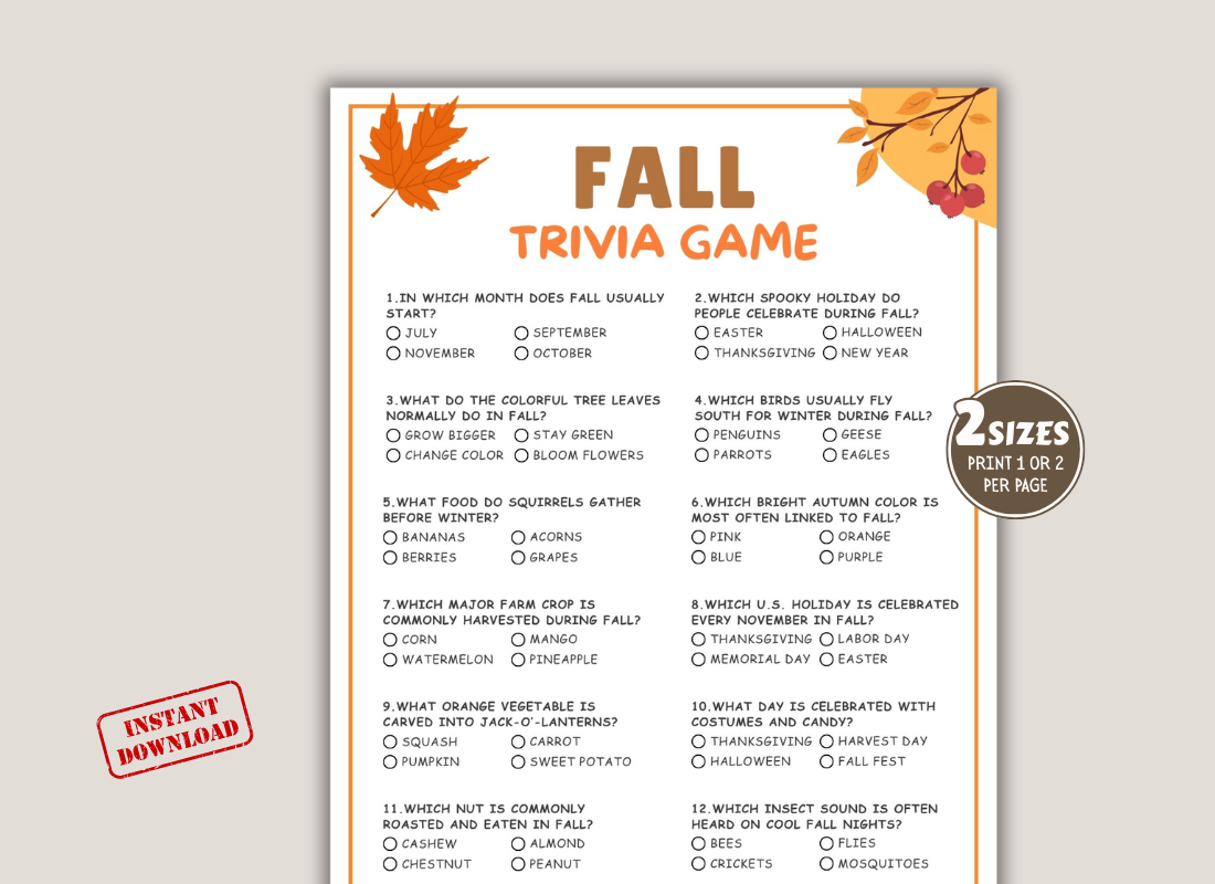 Fall Trivia Quiz Game Template.