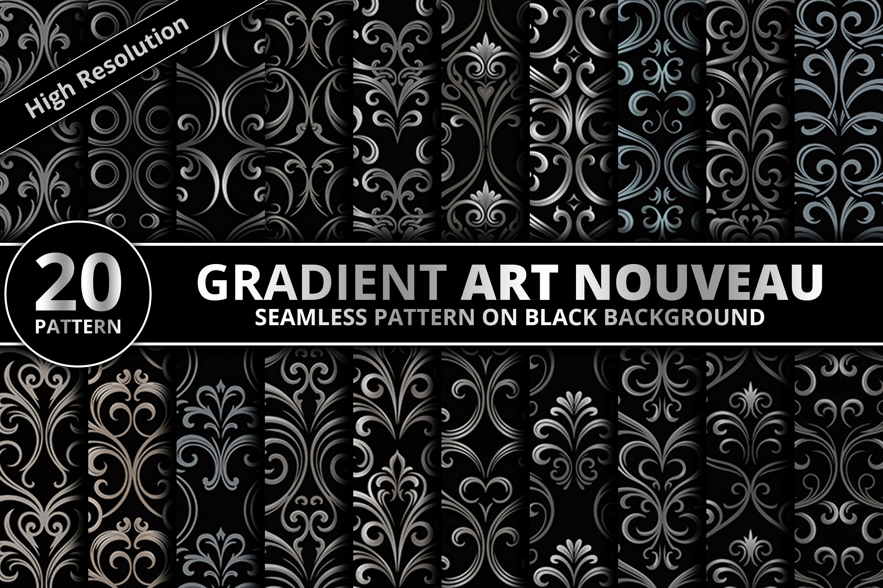 Gradient Art Nouveau Pattern Bundle Graphic by Motin · Creative Fabrica