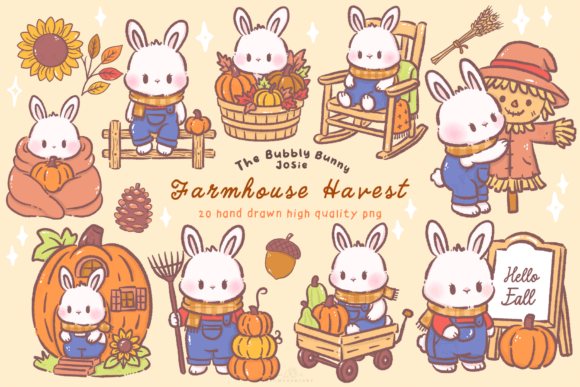 Kawaii Bunny Farmhouse Harvest clipart