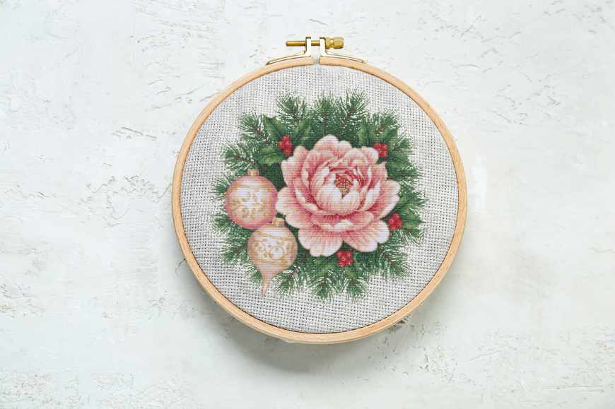 Pink Christmas Bloom Cross Stitch Patter