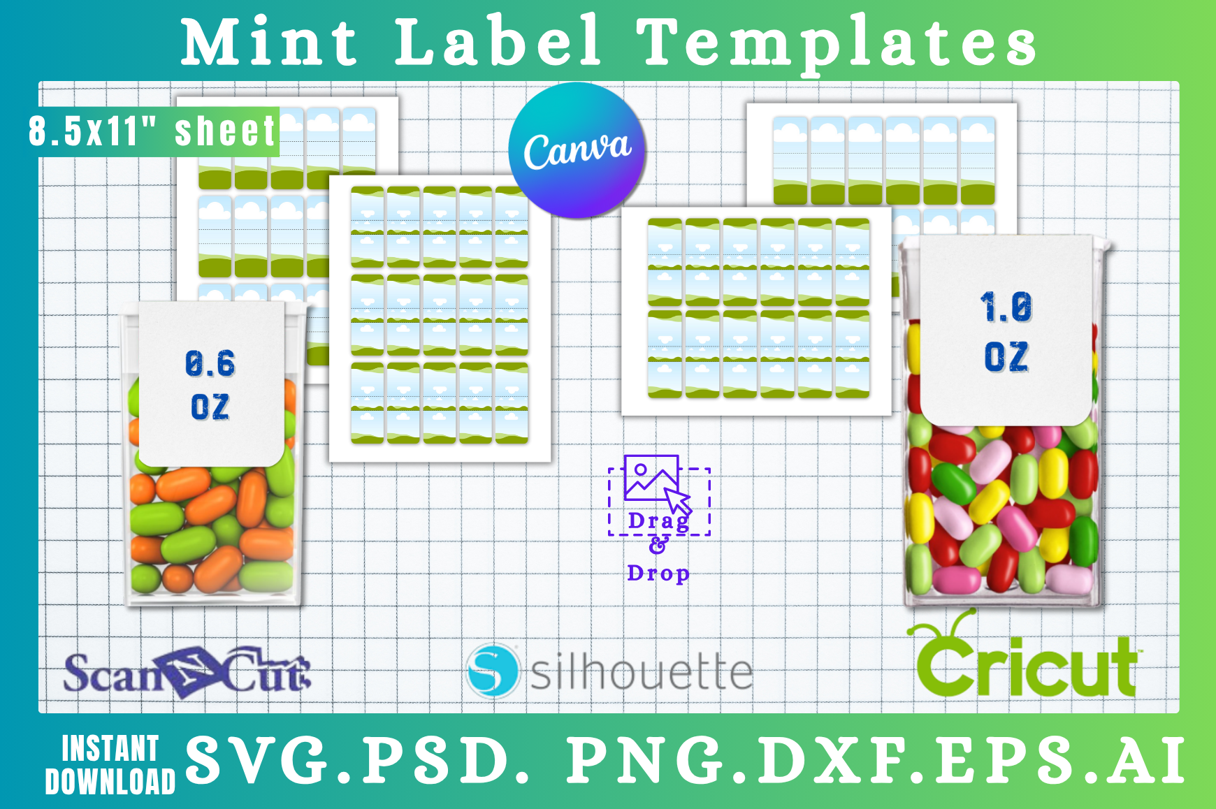 0.6, 1oz Mint Label Sticker SVG Template