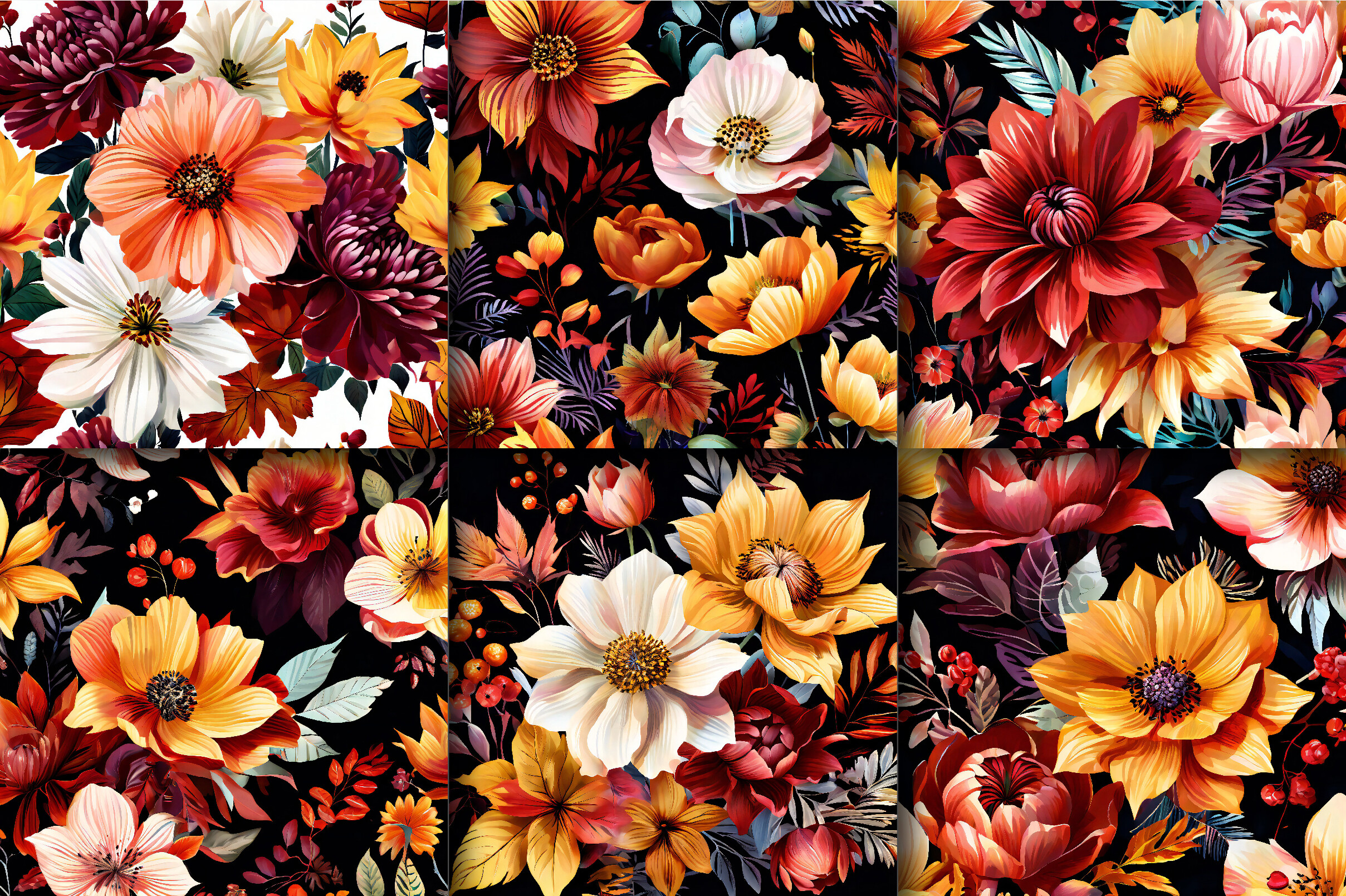 Autumn Bouquet Flowers Digital Papers