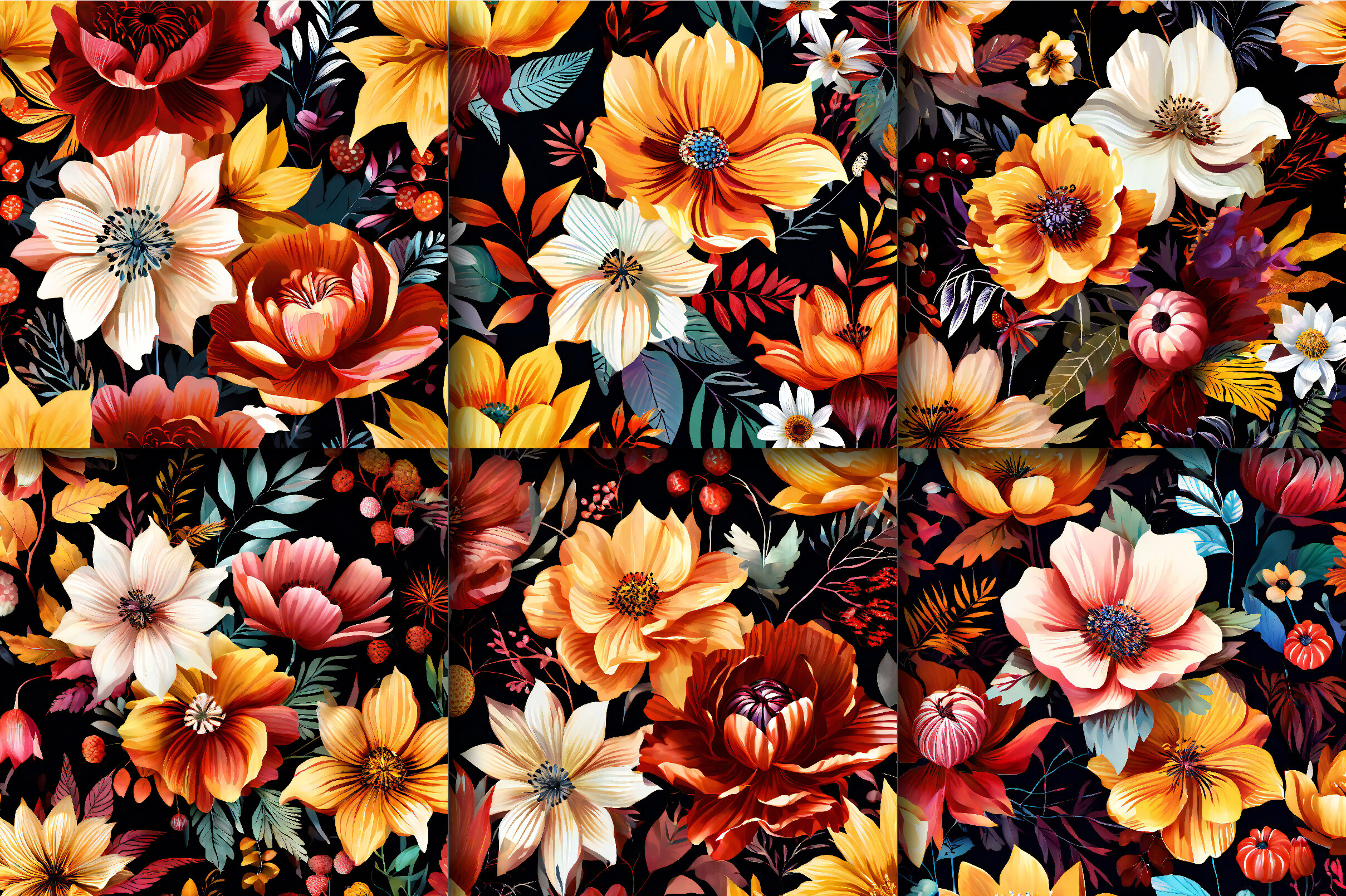 Autumn Bouquet Flowers Digital Papers