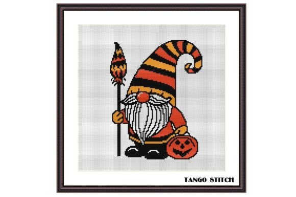 Cute Halloween Gnome Cross Stitch Design