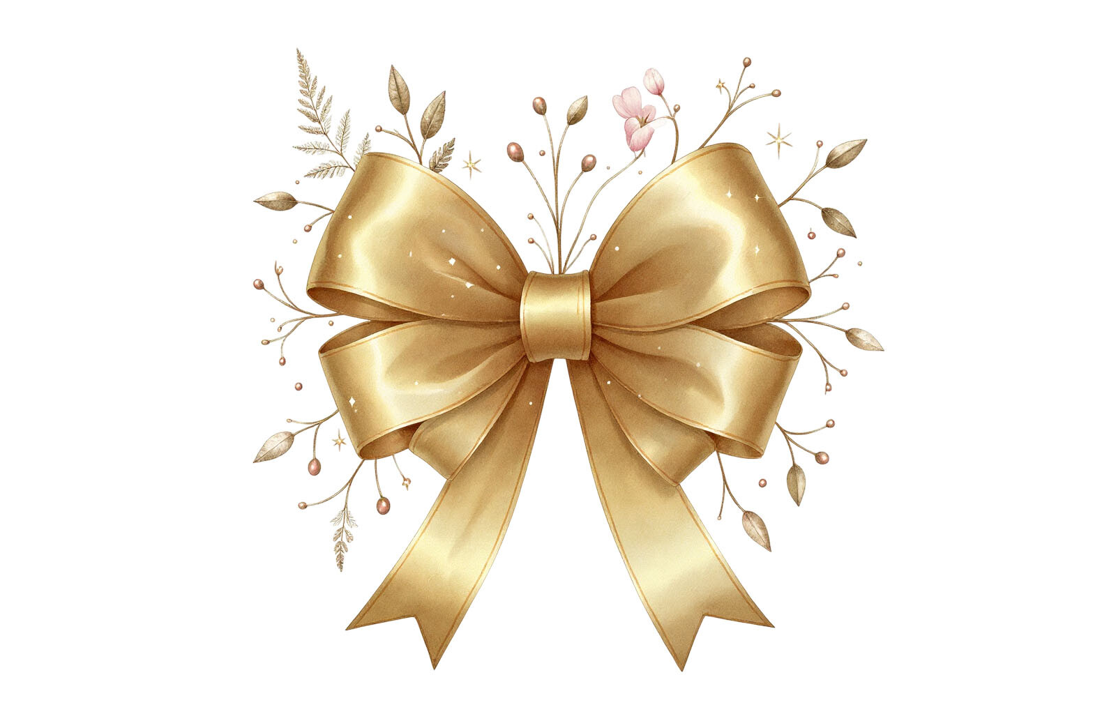 Elegant Gold Ribbon Bow Watercolor