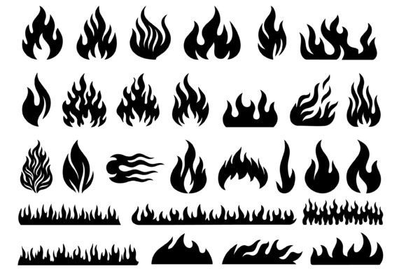 Fire Flame Silhouette Clipart Set Grafica Illustrazioni Stampabili Di VYCstore