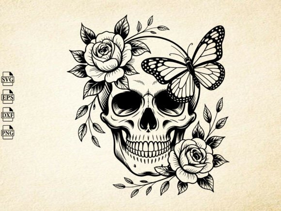 Floral Skeleton SVG, Skull with Flowers