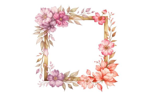 Floral Square Frame Watercolor Digital