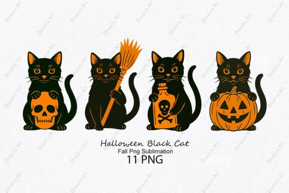 Preview of Halloween Black Cat Fall Png Sublimation T-shirt, sticker, and sublimation design