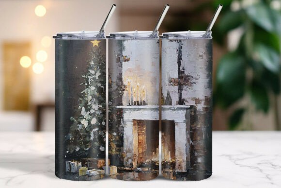 New Year Fireplace Decor Scene Tumbler Graphics