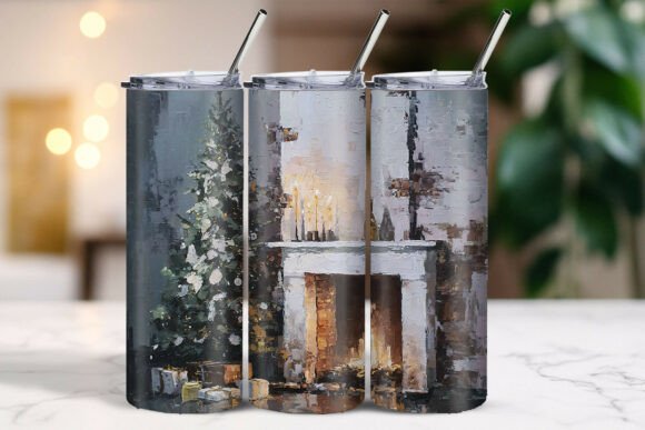 New Year Fireplace Decor Tumbler Wrap Graphics