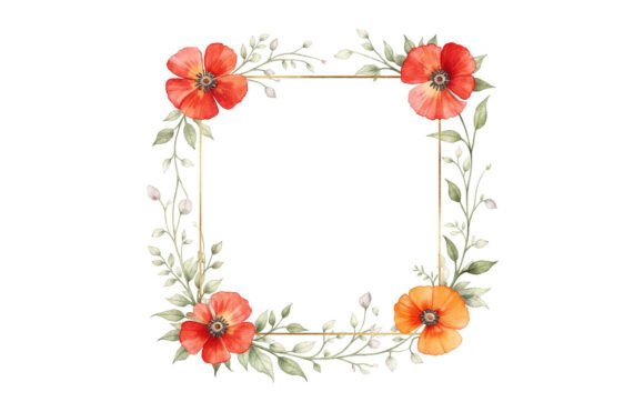 Poppy Floral Frame Watercolor Border