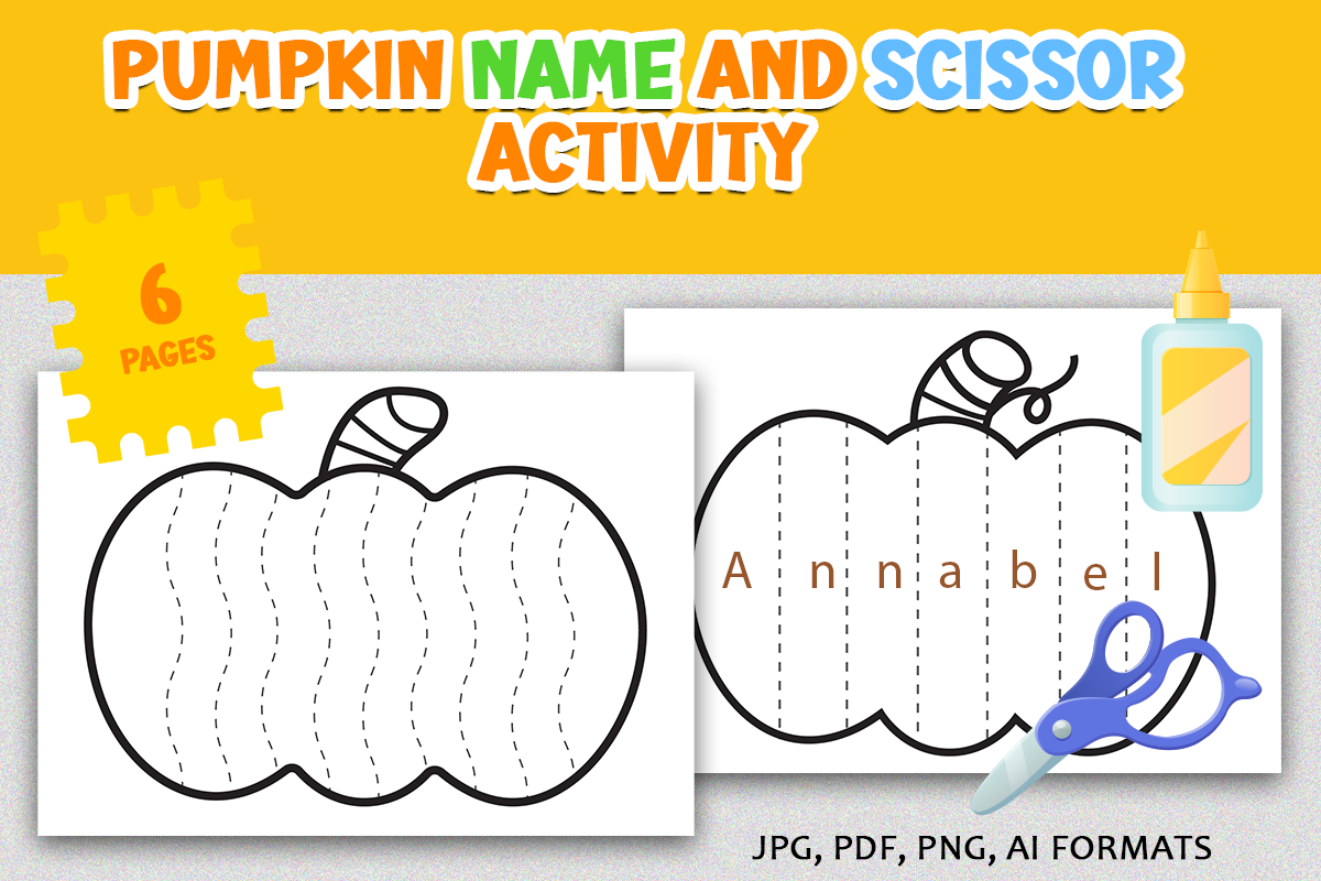 Pumpkin Name and Scissor Craft Activity